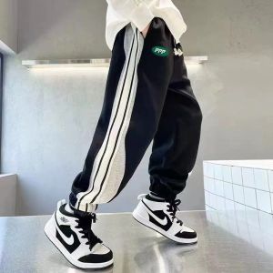 Áo Cotton Polyester Quần Cho Bé Trai Mùa Xuân Mùa Thu Giữa Eo Dáng Rộng Thời Trang Hàng Mới Về Dây Cao Su Hông-chiều Dài