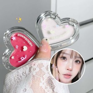 HERORANGE Heart Shaped Single Color Water Light Blush Highlighter Natural Illuminating Multi Use Creamy Cheek Color