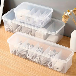 Large Capacity Cable Organizer Cable Management Box with Cover and 5Division MultiFunctional Desktop Storage Savespace Organize