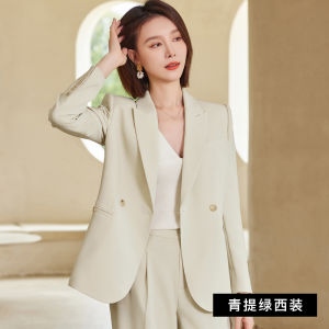 High-End Business Casual Suit Set for Women Elegant White Collar Workwear Long Sleeves Double-Breasted Buckle Polyester Material