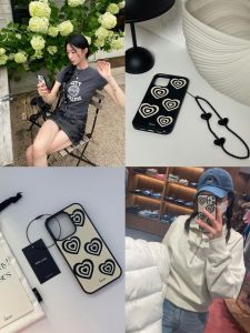 Retro Line Heart Sister Style Phone Case for  14/13/12/11/Xsmax Protective Anti-Fall Cover Korean Style Acrylic Shell