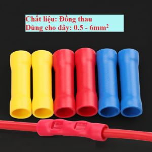[bịch 100 cái] Đầu cos nối thẳng cos bọc phủ nhựa BV1.25 2 và 5.5 cốt bấm dây điện 1.5mm đến 6mm bằng đồng
