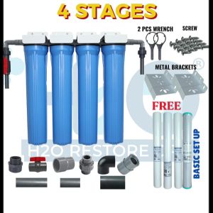 Water Filter 4 Stages 20" Slim Type Premium City Water No Fittings Complete Set up