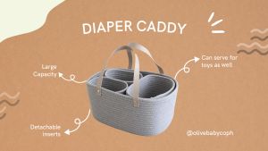 Olive Baby Co. Diaper Caddy - Gray with Cream Leather Handle