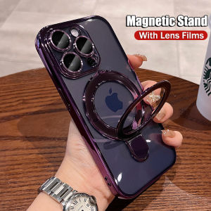 CrashStar เคสโทรศัพท์พร้อมเคสมือถือชุบโลหะพับเก็บได้เคสโทรศัพท์ชาร์จไร้สายนิ่มกันกระแทกพร้อมการป้องกันฟิลม์นิรภัยสำหรับเลนส์คลุมทั้งหมดสำหรับ iPhone 16 15 14 Pro Max Plus 13 12 Pro Max
