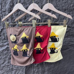 Thai Style Spicy Girl One Shoulder Crop Top Womens Summer Vest with Chest Pad Cat Print Halter Neck Short Length Fashionable