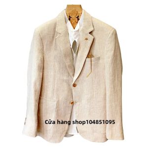 Áo Khoác Vải Lanh Màu Be Dành Cho Nam Slim Fit Casual Business Notch Lapel Jacket Thoáng Khí Thoải Mái Xuân Hè Áo Blazer Mỏng