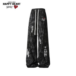 CHARLES JANGS HAPPY HEART | Heart Pattern American Street Style Tie-dye Loose Leg Straight Trousers