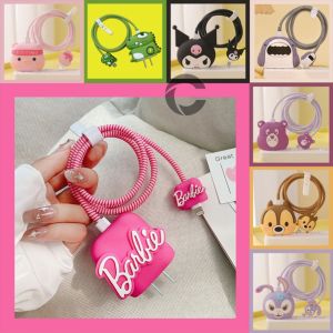 4in1 Set Pelindung Kabel Charger Ins Fashion Barbie Kuromi Melody Cover Untuk Iphone / Ipad 18w/20w Silikon Burger Buah Charger Pelindung Kabel Aksesoris