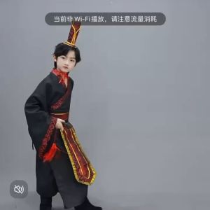 Historic Empire Costume Set for Kids - Ancient Hanfu Robe with Hat & Belt Traditional Folk Dance Outfit for Boys 3 Sets