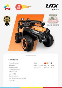 Mobil Aki Anak PMB M-8788 UTX Dual Gearbox Musik Lampu USB Bluetooth Remote Murah Terlaris