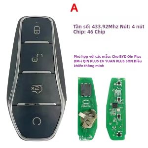 Chìa Khóa Điều Khiển Từ Xa Thông Minh KEYECU 4 Nút 433.92/433.62MHZ ID46 Tương Thích Với BYD Qin Plus DM-i EV YUAN PLUS SON - ABS+Kim Loại