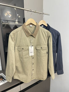 Áo Sơ Mi Nam Cổ Bẻ Tay Dài Cotton Nguyên Chất Mùa Xuân 2025 Phong Cách Mỹ Cổ Điển Màu Tương Phản Nối Dài Túi