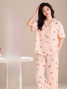 MiiOW | Bộ đồ ngủ mùa hè cho nữ MiiOW Cat Face Áo len cardigan tay ngắn Quần short Quần dài Bộ ba mảnh cỡ lớn Đồ mặc nhà thoải mái thoáng khí