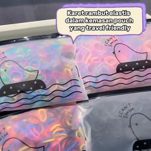 Karet Rambut Elastis Warna Warni Ukuran Sedang + Kemasan Pouch Medium Hair Elastic Band Colorful