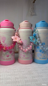 LINBAI Flask 32oz Sakura Insulated Tumbler with Straw Lid Double Wall Leakproof Vacuum Water Bottle w/ Silicone Boot