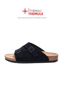 THEMULE | Ugly Cute Wide Birk Shoe Black Double Strap Cork Sole Slipper