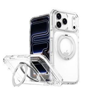 Real Magnetic Shockproof For Magsafe Case For iPhone 17 Pro 18 Pro Max Air Transparent Back Metal Rotating Bracket Stand Cover