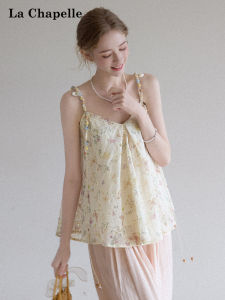 La Chapelle | Floral V-neck Sleeveless Camisole Womens Blouse Slim Off-shoulder