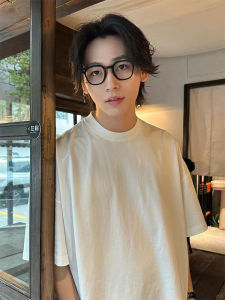 American High Street Simple Loose Retro Pure Color Pure Cotton Short Sleeve Mens T-shirt Summer Versatile Trendy Top