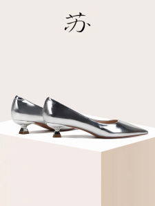 Comfortable French Low Heel Womens Shoes Silver 3cm New Chinese Style Pointed Toe Large Size Slip-On Fashion Single Shoes