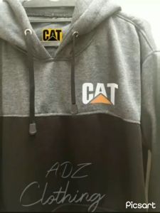 Jaket Zipper Hoodie Caterpillar Kombinasi Abu Abu Tua Hitam Bahan Kain Flecee Ready Size S/M/L/XL/XXL