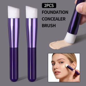 2PCS Purple Foundation Concealer Brushes Dense Synthetic Bristles Angled Makeup Brushes for Liquid Foundation Cream Concealer