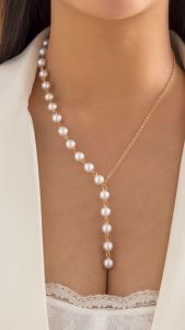 Ingemark | Ingemark Elegant Asymmetric Imitation Pearl Chest Chain Necklace Women Wed Bridal Kpop Bead Long Choker Accessories Jewelry New