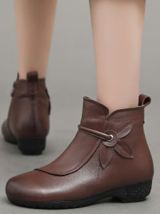 Comfortable Fleece Lined Soft Bottom Mom Shoes Spring Autumn Winter Womens Fashion Boots round Toe mid Heel Rubber Outsole