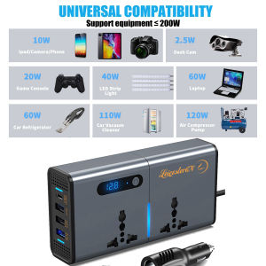 LST 200W Car Inverter DC 12V to AC 220V Power Converter Truck Socket Multi-function Fast Charing Type-C QC3.0 USB Car Charger