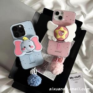 Splash-Ink Cartoon Pretty Girl Warrior Three-Dimensional Dumbo 13 Wireless Charging Magnetic Suction MagSafe Apple Phone Case/14 Applicable Iphone16promax Glossy Protective Cover with Bracket 12