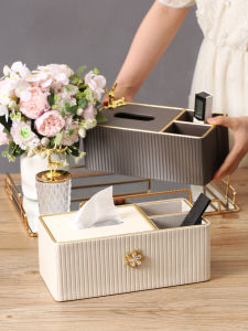 กล่องใส่กระดาษเช็ดหน้ามือสัมผัสหรูหรา กล่องใส่เครื่องบังคับระยะไกลแบบหนังเนื้อนุ่ม สไตล์หรูหรา เหมาะสำหรับห้องนั่งเล่นและโต๊ะอาหารในบ้าน