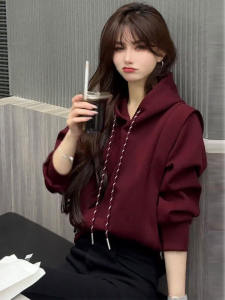 Áo Khoác Nỉ Có Mũ Trùm Đầu Phong Cách Hàn Quốc Cho Nữ Mùa Thu Đông Dày Dặn Thường Ngày Dài Tay Màu Trơn Áo Khoác Ngoài