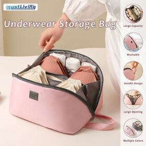 JustLiving 1Pc Zipper Underwear Pouch Lightweight Versatile Travel Organizer Large Capacity Cosmetic Bag Toiletry Bag for Women Portable Bra Storage Bag Luggage Packing Bag