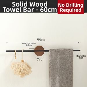 Wall-mounted Walnut Wood Bathroom Towel Rod