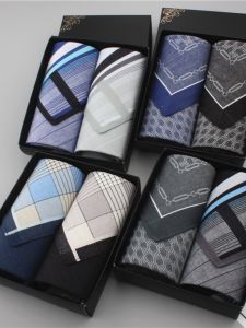 Business Mens Pure Cotton Square Scarf Handkerchief Soft Absorbent Gentlemans Personal Handkerchief High End Gift Box Set