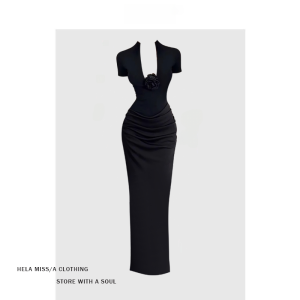 HeLa Spicy Girl Chinese Style Deep V Floral Print Bodycon Long Dress Women Summer 2024 Trendy Split Knee-Length Skirt