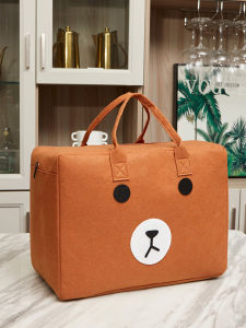 Large Capacity Cartoon Felt Handbag Travel Bag Casual Storage Super Size Shoulder Bag Soft Polyester Lining Zipper Closure