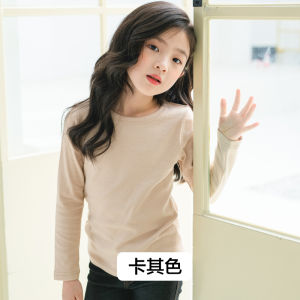 Childrens Bottoming Shirt Spring and Autumn Childrens Clothing Boys and Girls White Top Baby round Neck Solid Color Long Sleeve T-shirt Thin