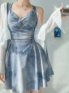 Womens One-Piece Swimsuit 2025 New Style Hot Spring Bathing Beautiful Skirted High-End Sensation Long Sleeve Sunscreen Swimwear