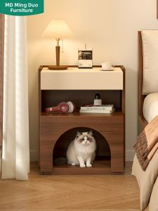 MINGDUO | Solid Wood Vintage Cream Multifunction Small Side Cabinet