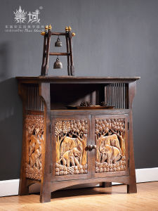 Taiyu Southeast Asia Solid Wood Entrance Cabinet Thailand Elephant Carved Locker Zitai Spa Massage Room Furniture