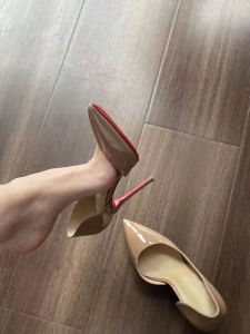 Giày Cao Gót Mũi Nhọn Màu Đỏ Đế Bằng Da Thật Gợi Cảm Gót Mỏng Hở Mũi Giày Công Sở Thường Ngày Mùa Xuân 2024