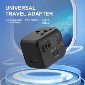 (Ready Stock) Travel Adapter 2 Type-C 1 USB Output Port AU US EU UK 5V 2.4A High Power Output AC DC Power Adapter Wall Socket Travel Charger