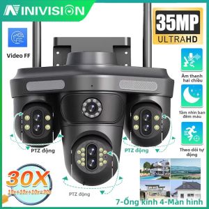 Camera IP PTZ Đen Trắng 35MP 7 Ống Kính 4 Màn Hình WiFi Không Dây 18K Camera An Ninh Ngoài Trời CCTV Với Zoom 30X Âm Thanh Hai Chiều