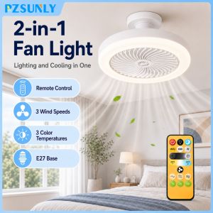 Rotatable 2 In 1 Ceiling Fan Light E27 Converter Socket Remote Control Dimmable LED Fan Lamp Bedroom Living Room Indoor Home