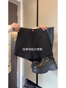 กางเกงขาสั้นสีดำไซส์ใหญ่สำหรับผู้หญิง กางเกงขาสั้นทรงเอเอวสูง ทรงสลิมฟิต ยืดหยุ่นได้ดี กางเกงขายาวทรงสลิมสำหรับผู้หญิง