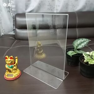 ป้ายอะคริลิคตั้งโต๊ะ A4 แนวตั้ง 21x30cm. โชว์ 2 ด้าน ทรง T (A4P2P)