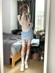 Váy Ngắn Chữ a Cạp Cao Họa Tiết Kẻ Caro Phong Cách Hàn Quốc Cho Nữ Mùa Thu 2024 Váy Ngắn Bó Sát Thời Trang Đa Năng