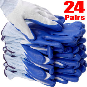 24Pairs Nitrile Coated Safety Work Gloves / Non-Slip Seamless Knit Working Gloves / Durable Mechanic Warehouse Industrial Gloves